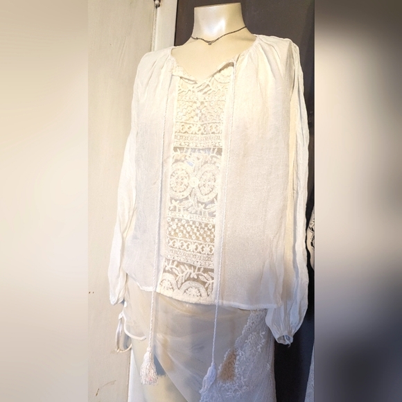 Boho drawstring hippie vintage style Woodstock flowy spring summer cotton large - Picture 4 of 5